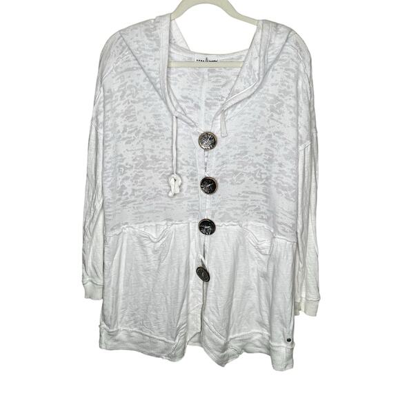 Neon Buddha White Cotton Blend Button up Hoodie with pockets Size Small - Picture 2 of 8